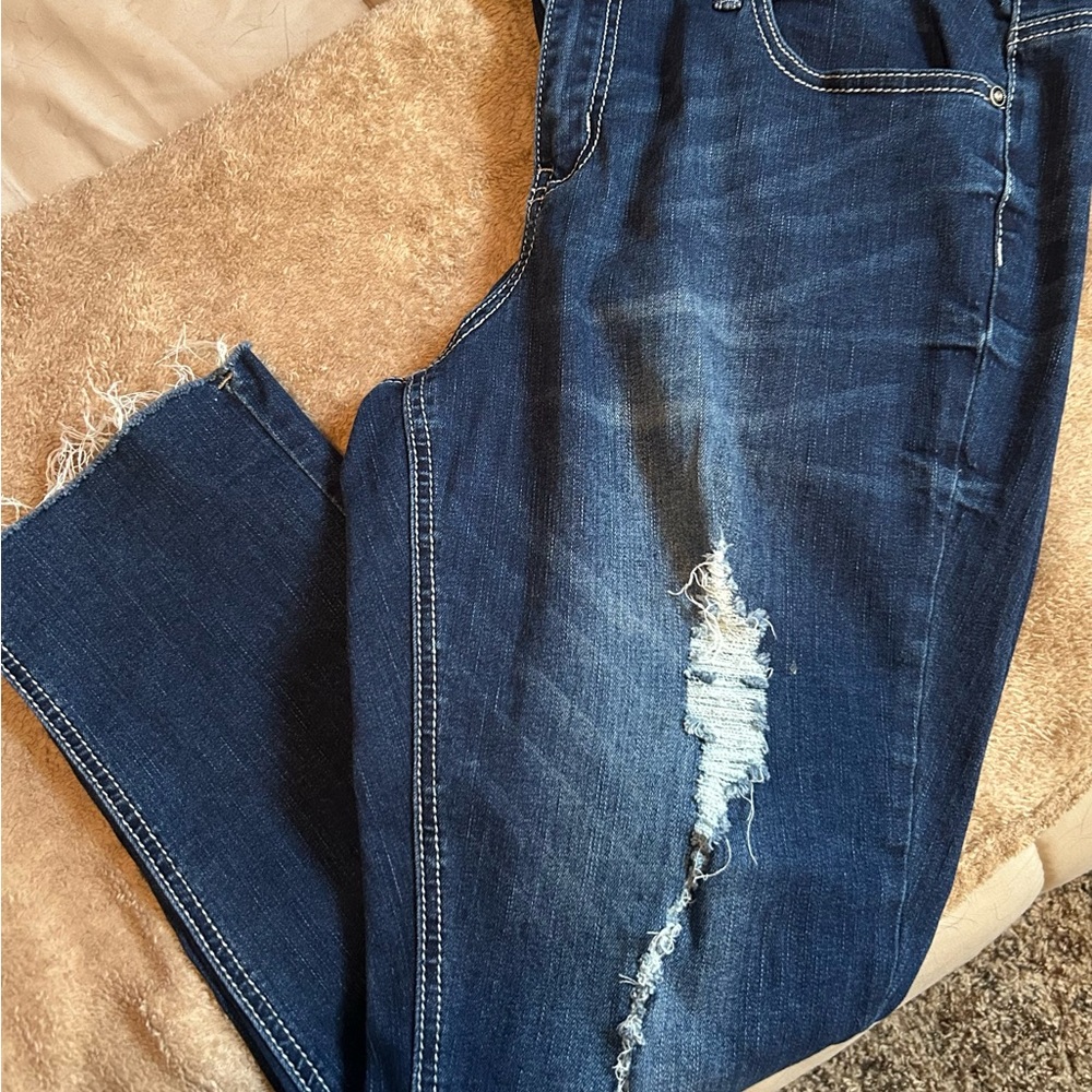 Hydraulic Deep Blue Ripped Cropped Jeans